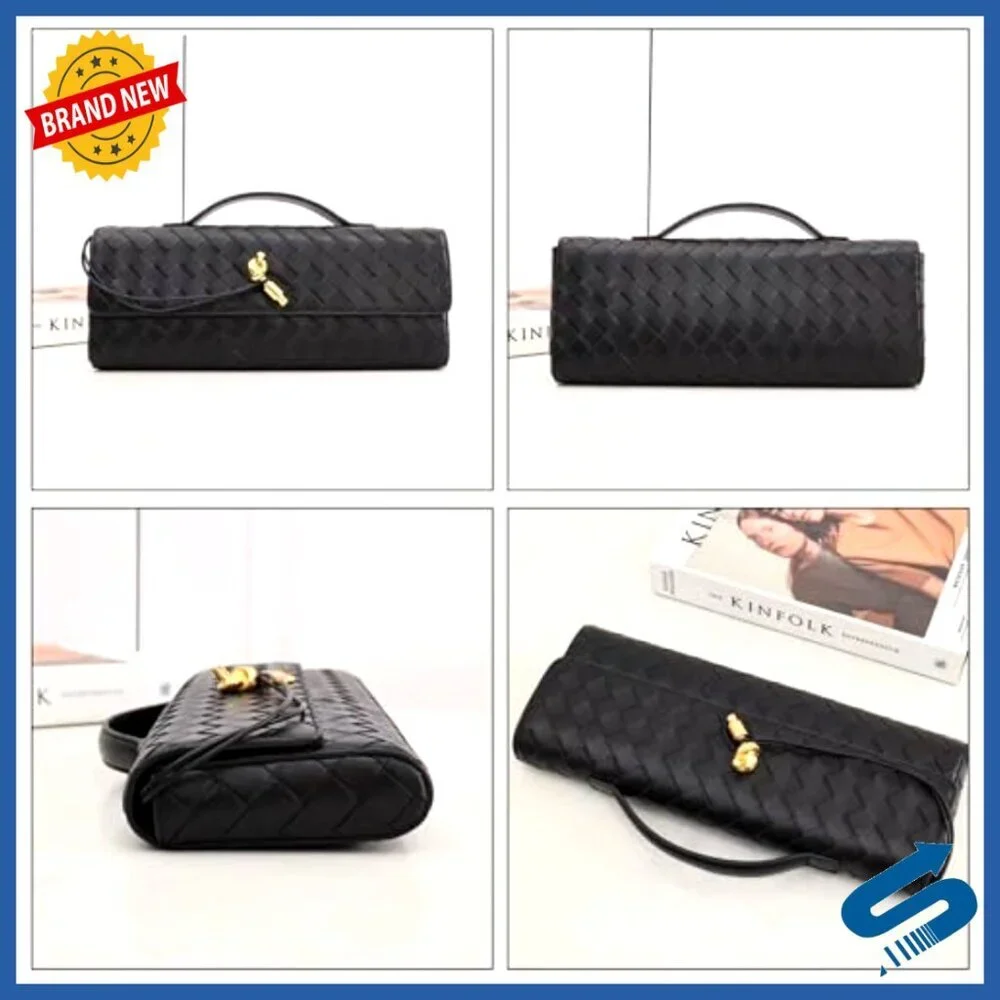 Woven Vegan Leather Crossbody Clutch Handbag Elegant Chic Evening Bag Adjustable
